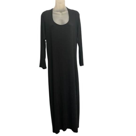 Victoria’ Secret Maxi Slip Dress Women XXL Black Ribbed Modal Deep-V Long-Sleeve - Picture 2 of 8